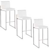 Fuji 30" High Back Bar Stool in Stainless Steel & White Velvet (Set of 3)